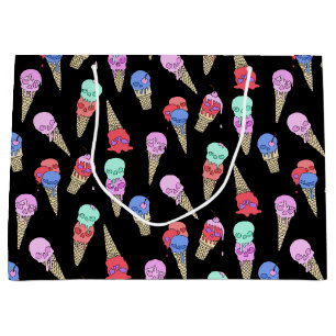 Grand Sac Cadeau Fun Melty Summer Goth Crâne glace crème pastel noi