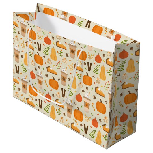 Grand Sac Cadeau Fun Orange Fall Motif (Devant Angle)