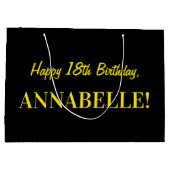 Grand Sac Cadeau Fun rose rayé "18"; Joyeux 18e anniversaire; Nom (Dos)