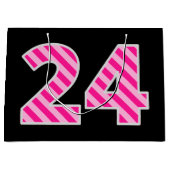 Grand Sac Cadeau Fun rose rayé "24"; Joyeux 24e anniversaire; Nom (Devant)