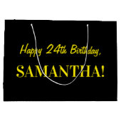 Grand Sac Cadeau Fun rose rayé "24"; Joyeux 24e anniversaire; Nom (Dos)