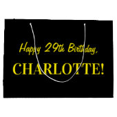 Grand Sac Cadeau Fun rose rayé "29"; Joyeux 29e anniversaire; Nom (Dos)