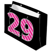 Grand Sac Cadeau Fun rose rayé "29"; Joyeux 29e anniversaire; Nom (Devant Angle)