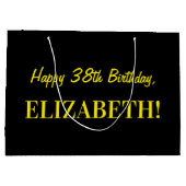 Grand Sac Cadeau Fun rose rayé "38"; Joyeux 38e anniversaire; Nom (Dos)