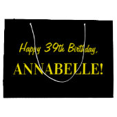 Grand Sac Cadeau Fun rose rayé "39"; Joyeux 39e anniversaire; Nom (Dos)
