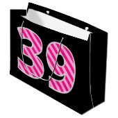 Grand Sac Cadeau Fun rose rayé "39"; Joyeux 39e anniversaire; Nom (Devant Angle)