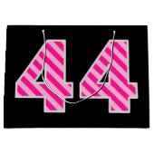 Grand Sac Cadeau Fun rose rayé "44"; Joyeux 44e anniversaire; Nom (Devant)