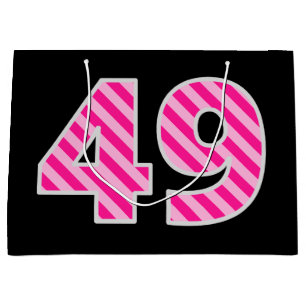 Grand Sac Cadeau Fun rose rayé "49"; Joyeux 49e anniversaire; Nom
