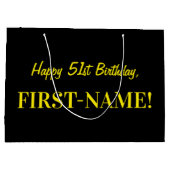 Grand Sac Cadeau Fun rose rayé "51"; Joyeux 51e anniversaire; Nom (Dos)