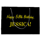 Grand Sac Cadeau Fun rose rayé "58"; Joyeux 58e anniversaire; Nom (Dos)