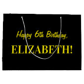 Grand Sac Cadeau Fun rose rayé "6"; Joyeux 6e anniversaire; Nom (Dos)