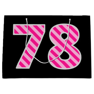 Grand Sac Cadeau Fun rose rayé "78"; Joyeux 78e anniversaire; Nom