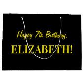Grand Sac Cadeau Fun rose rayé "7"; Joyeux 7e anniversaire; Nom (Dos)