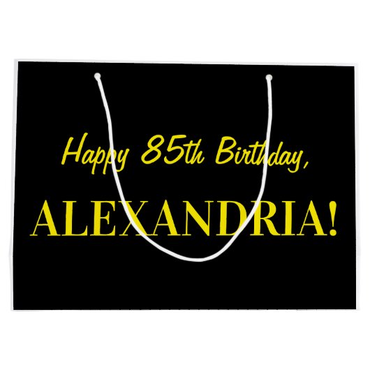 Grand Sac Cadeau Fun rose rayé "85"; Joyeux 85e anniversaire; Nom (Dos)