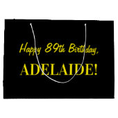 Grand Sac Cadeau Fun rose rayé "89"; Joyeux 89e anniversaire; Nom (Dos)