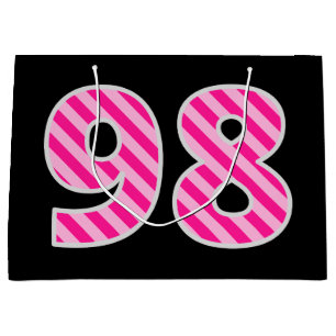 Grand Sac Cadeau Fun rose rayé "98"; Joyeux 98e anniversaire; Nom