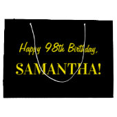 Grand Sac Cadeau Fun rose rayé "98"; Joyeux 98e anniversaire; Nom (Dos)