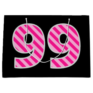 Grand Sac Cadeau Fun rose rayé "99"; Joyeux 99e anniversaire; Nom
