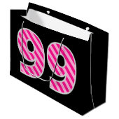 Grand Sac Cadeau Fun rose rayé "99"; Joyeux 99e anniversaire; Nom (Devant Angle)