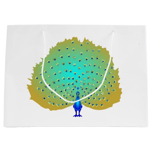 Grand Sac Cadeau funky Peacock coeurs design (Devant)