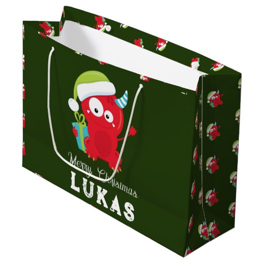 Grand Sac Cadeau Funky Red Christmas Monster Enfants Vacances (Devant Angle)