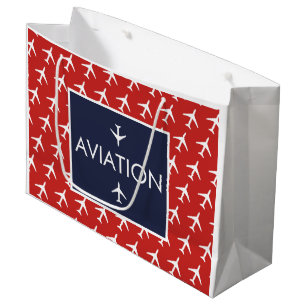 Grand Sac Cadeau Funky White Plane Avion Pilote