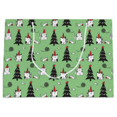 Grand Sac Cadeau Funny Cats Christmas pattern green (Devant)
