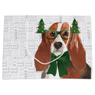 Grand Sac Cadeau Funny Christmas Basset Hound Amoureux des chiens