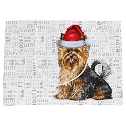 Grand Sac Cadeau Funny Christmas Biewer Terrier Woof (Devant)