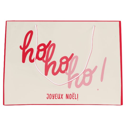 Grand Sac Cadeau Funny Hohoho Joyeux Noel Red Pink Typography (Devant)