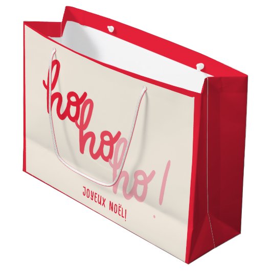 Grand Sac Cadeau Funny Hohoho Joyeux Noel Red Pink Typography (Devant Angle)