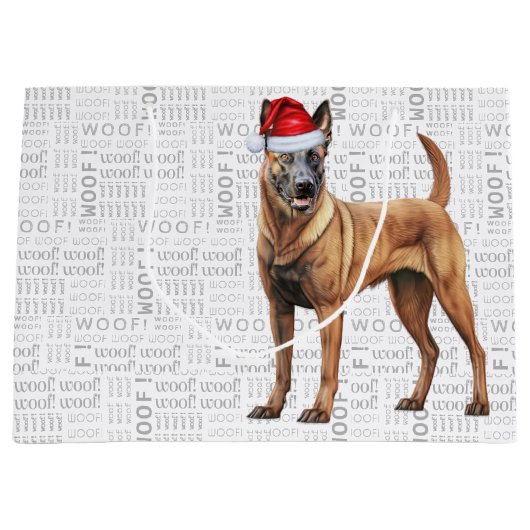 Grand Sac Cadeau Funny Noël Amoureux des chiens belge malinois (Devant)
