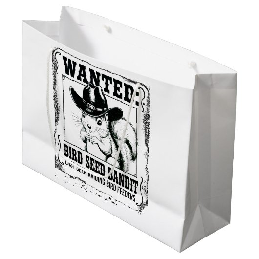 Grand Sac Cadeau Funny Squirrel Wanted Poster | Bird Seed Bandit Co (Devant Angle)