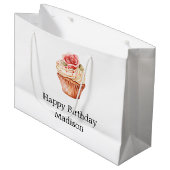 Grand Sac Cadeau Gâteau Cupcake Anniversaire Rose Fushia Chic (Devant Angle)