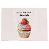 Grand Sac Cadeau Gâteau Cupcake Fraise Dessert Anniversaire (Devant)