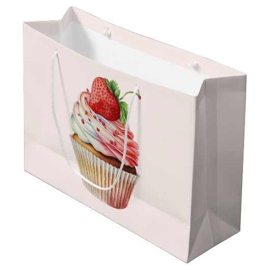 Grand Sac Cadeau Gâteau Cupcake Sucré à la Fraise (Devant Angle)