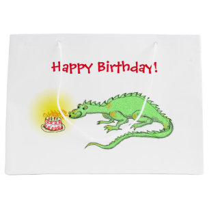 Grand Sac Cadeau Gâteau d'anniversaire de dragon
