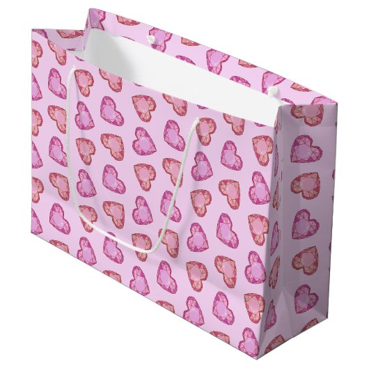 Grand Sac Cadeau Gemstone Hearts Cute Pink Valentines Day (Devant Angle)