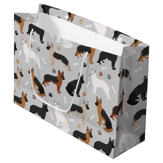 Grand Sac Cadeau German Shepherd Bones and Paws (Devant Angle)