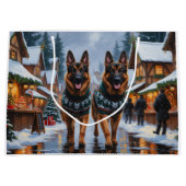Grand Sac Cadeau German Shepherd Dogs Christmas Snow Holiday (Devant)