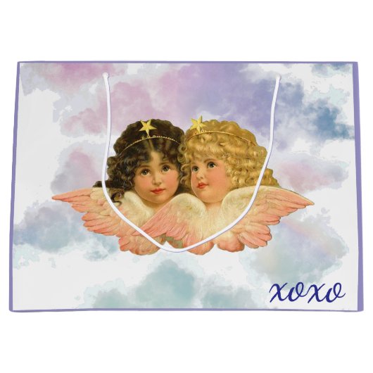 GRAND SAC CADEAU GIFT BAG TWIN ANGELS IN PASTELS  (Devant)