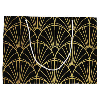 Grand Sac Cadeau Gift Bags Gold Geometric and Art Deco Patterned