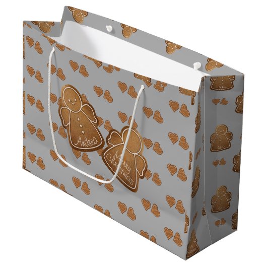 Grand Sac Cadeau Gingerbread Cookie Ajouter votre Angel Dove Grey (Devant Angle)