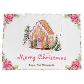 Grand Sac Cadeau Gingerbread House Pink Merry Christmas (Devant)