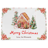 Grand Sac Cadeau Gingerbread House Red Merry Christmas (Devant)