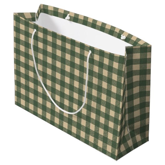 Grand Sac Cadeau Gingham Vert Rustique Campagne (Dos Angle)
