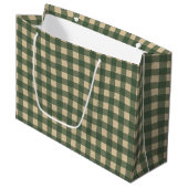 Grand Sac Cadeau Gingham Vert Rustique Campagne (Devant Angle)