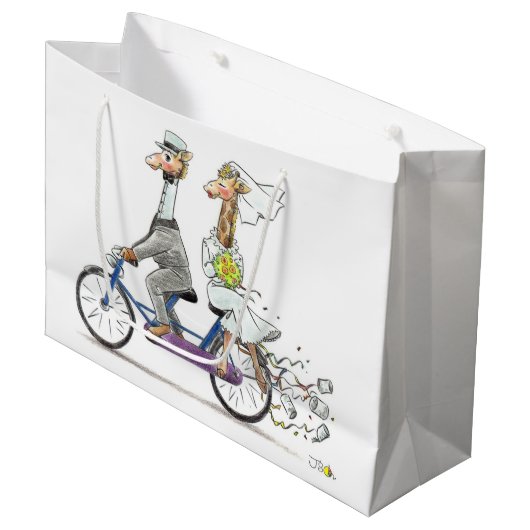 Grand Sac Cadeau girafes de couples de mariage (Devant Angle)