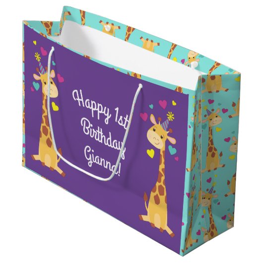 Grand Sac Cadeau Giraffe Anniversaire de enfant Party Cute (Devant Angle)