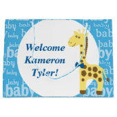 Grand Sac Cadeau Giraffe en Baby shower bleu Bow pour garçon (Devant)